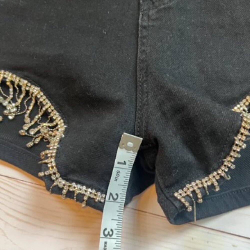 Black Denim Rhinestone-Trimmed Shorts – Size Small (2” Inseam) - Picture 4 of 7